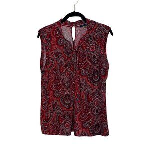 Tommy Hilfiger Sleeveless Wine Paisley Twist Knot Front Stretch Top, Size XL